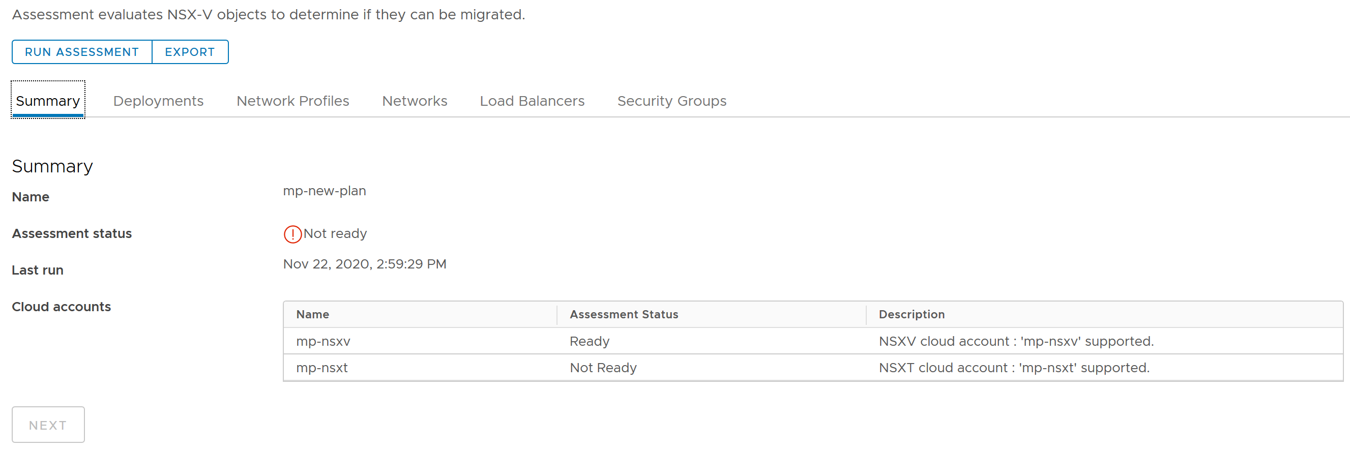 Screen shows an example plan screen 2 with Summary and a "not ready to migrate" example