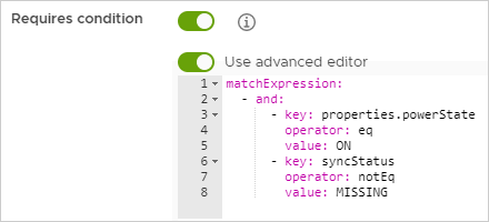 Custom actions criteria advanced editor