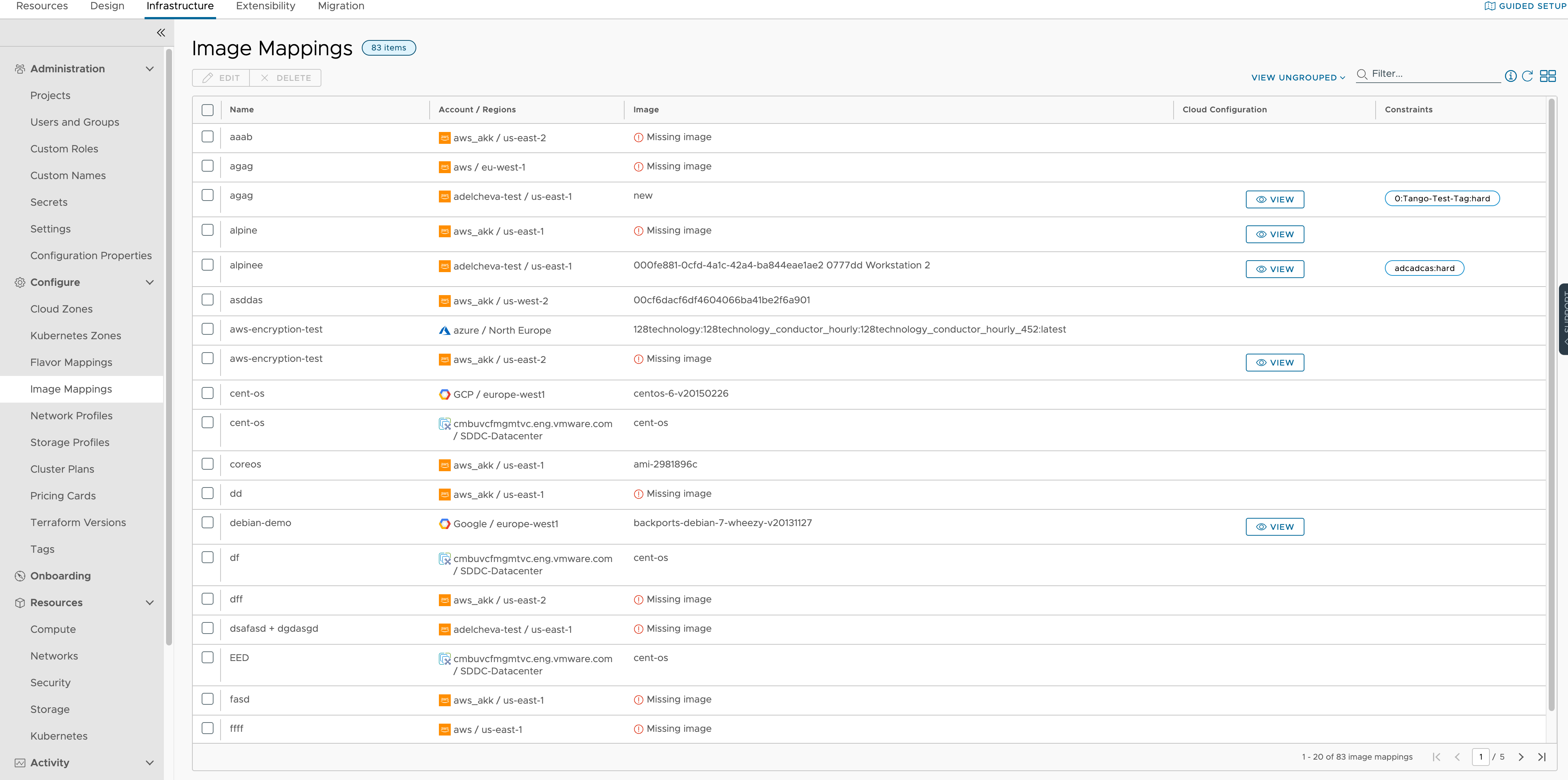 sample page of all ungrouped image mappings