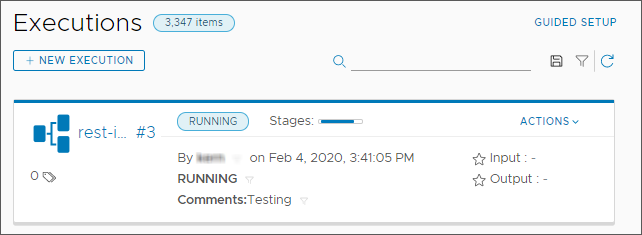 After approving the user operation, the pipeline continues and the status on the pipeline execution indicates RUNNING.