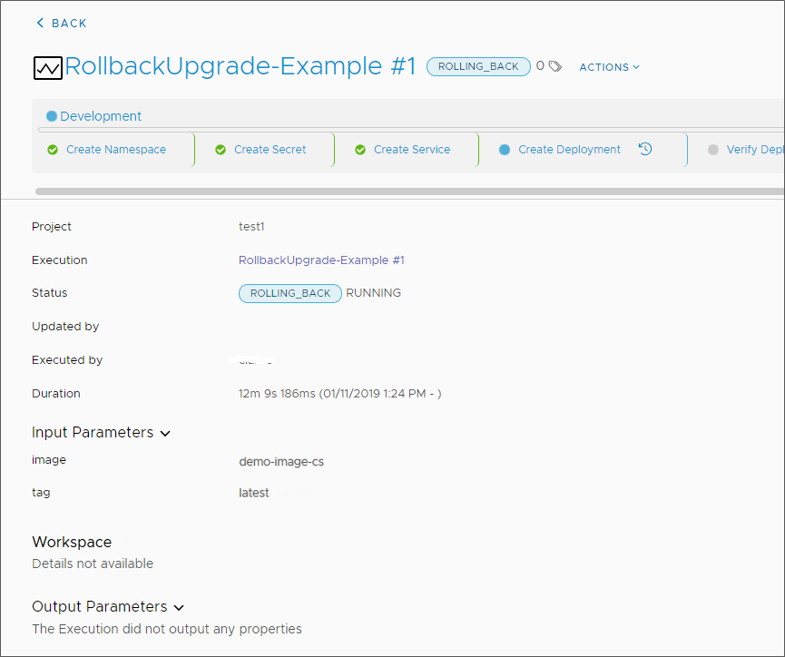 The rollback pipeline rolls back the deployment and returns the pipeline to the previous stable state.