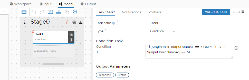 Add a Condition task with a condition expression that evaluates as true or false when the pipeline runs.