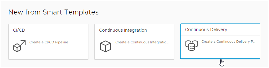 You can create a continuous delivery pipeline by clicking the Continuous Delivery smart pipeline template card.