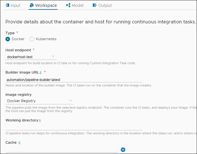 When you manually create a pipeline, you configure the workspace for the pipeline on the Workspace tab.