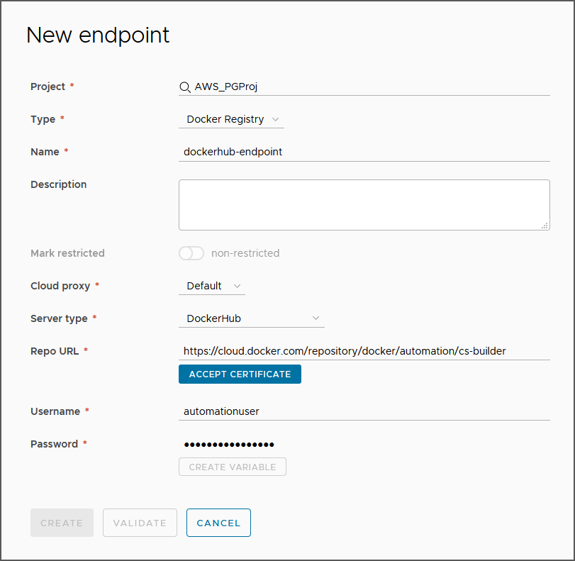 When you add a Docker Registry endpoint, it is important that you accept the certificate because the endpoint can require it.