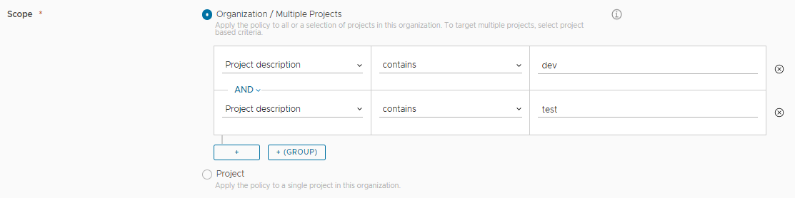 Example of a project criteria expression as it appears in the UI.