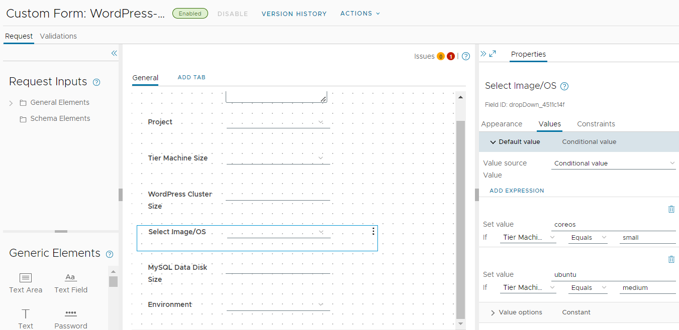 WordPress custom form designer canvas.