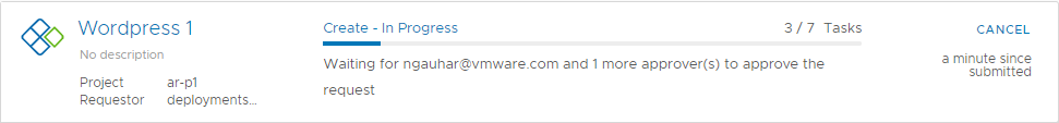 Deployment card shows that you are waiting for an approval before the deployment proceeds.