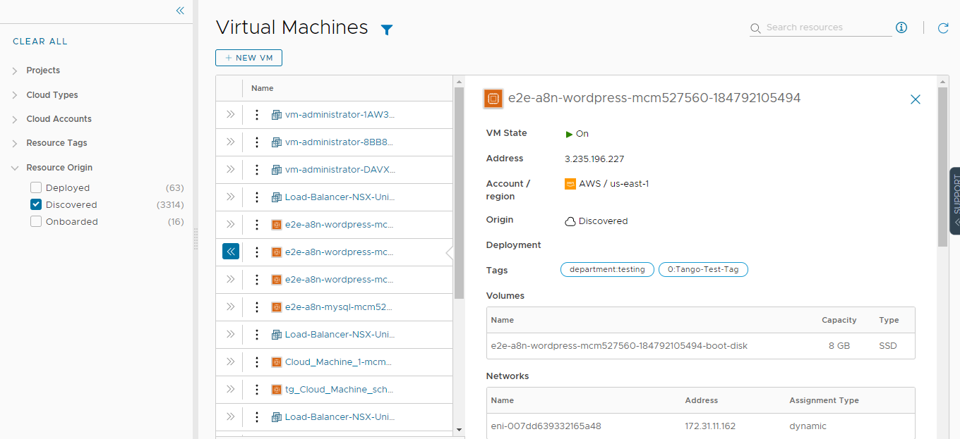 Screenshot of a resources page with the detail pane showing the information collected about the selected machine.