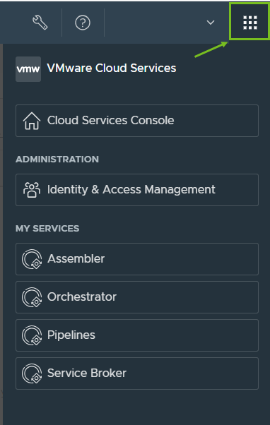 The Applications menu lists the services that you can switch to.