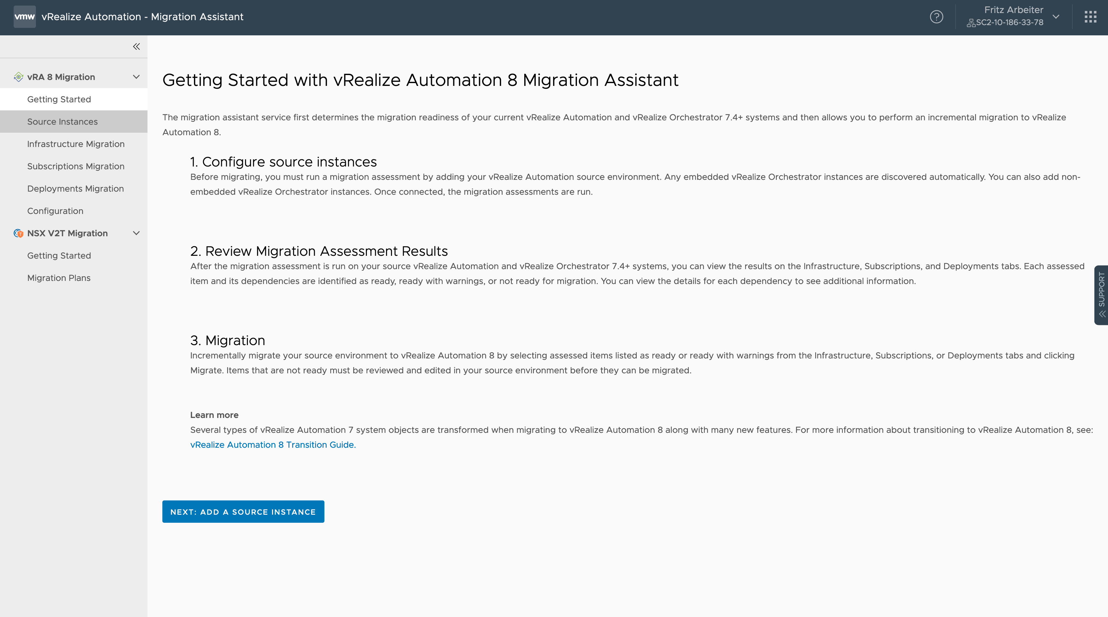 Migration Assistant Getting Started page