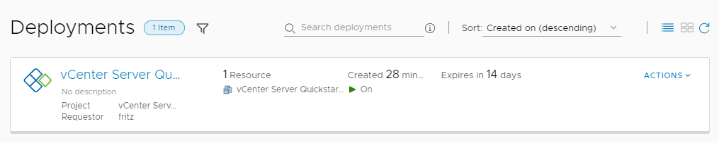 Deployment created by the Quickstart