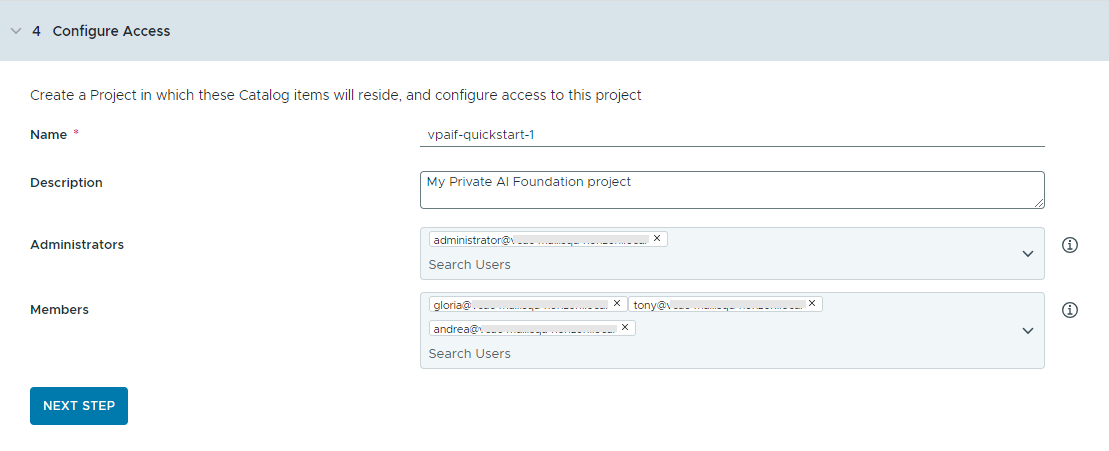 Step 4 of the Catalog Setup Wizard is to configure user access to the catalog items.