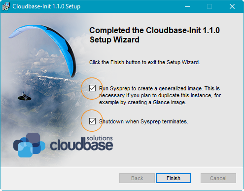 Cloudbase-Init installation wizard final page