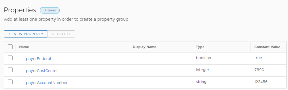 Constant properties added to a property group