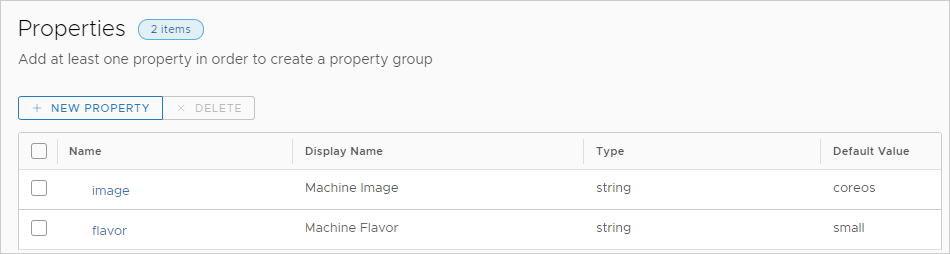Properties added to a property group