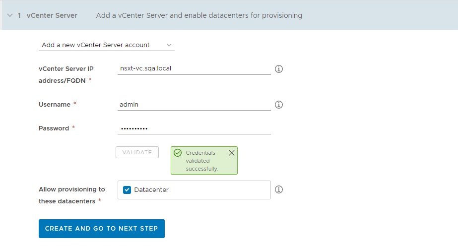 After you click Validate, you can select a data center