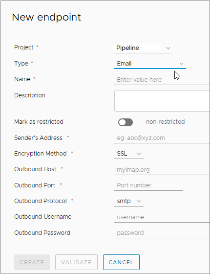 When you add an Email endpoint, you set the encryption method and set the outbound protocol.