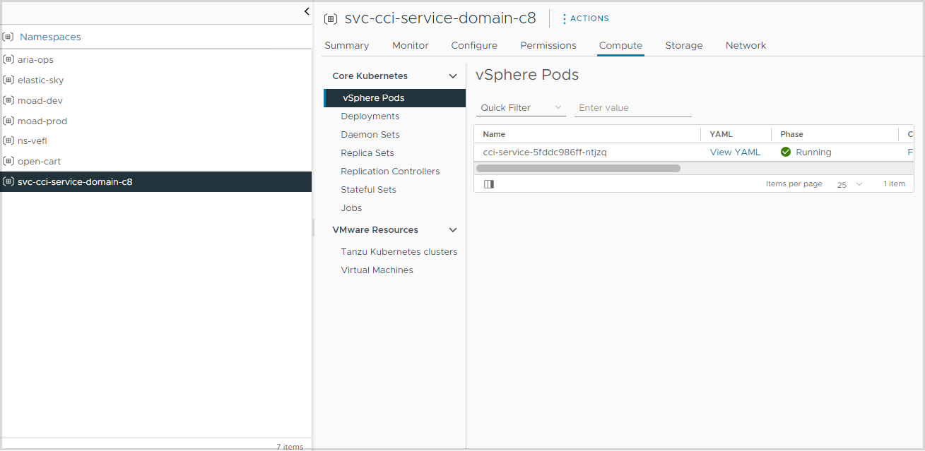 Use the vCenter UI to check if the CCI service is running.