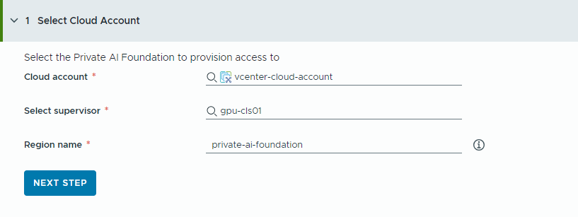 Step 1 of the Catalog Setup Wizard is to select a cloud account.