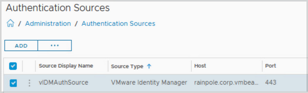 Shows Authentication Sources definition in vROPs