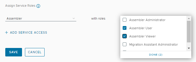 Assembler role with administrator and viewer selected.