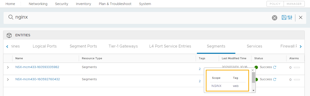 The network segment with tags highlighted.