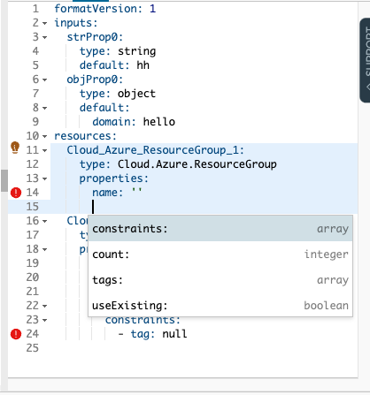 screen shot of cloud template prompt as described