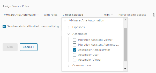 Assign a service administrator role.