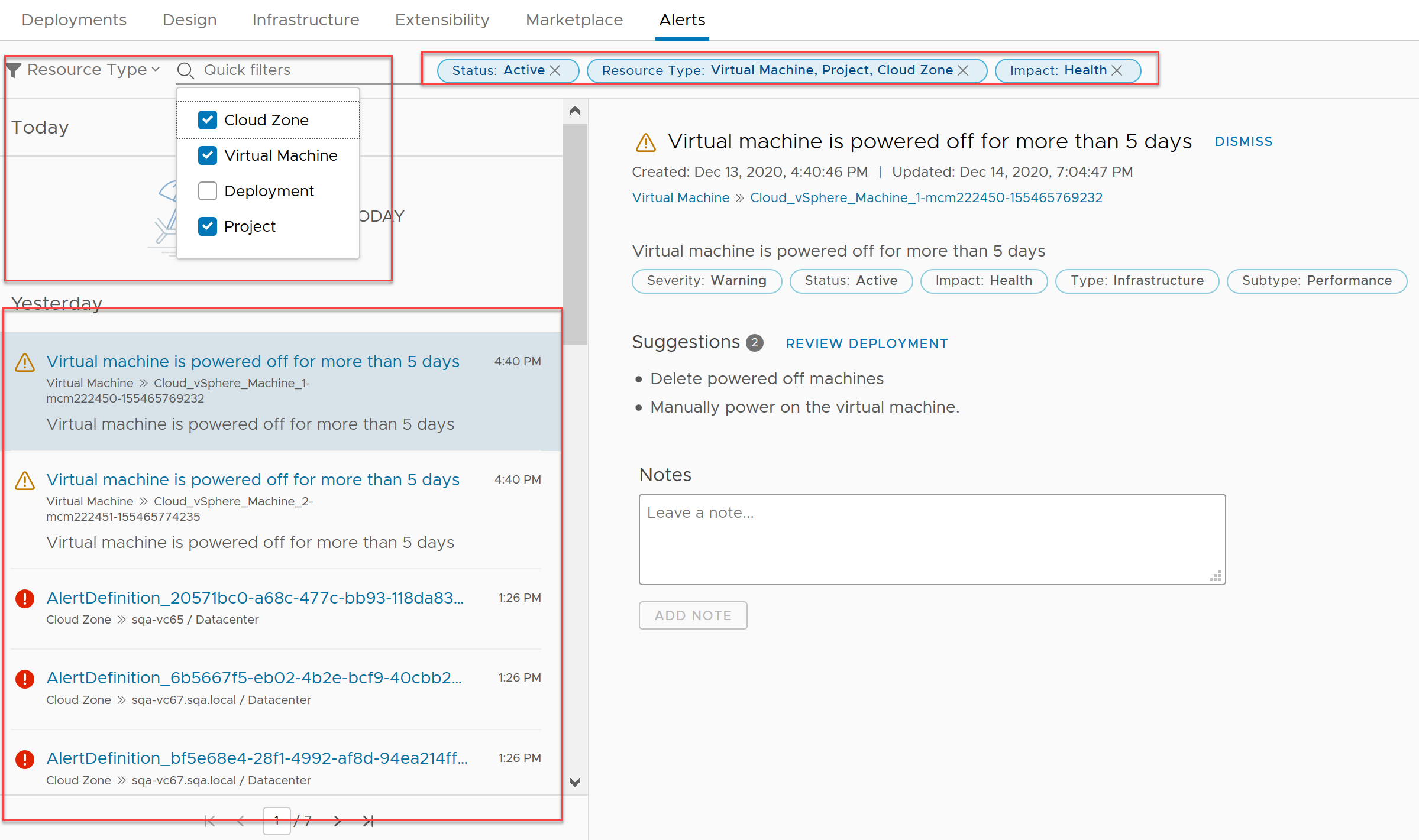 alert illustrating a multiple filter and quick filter combination