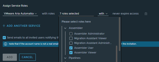 Assembler role with user and viewer selected.