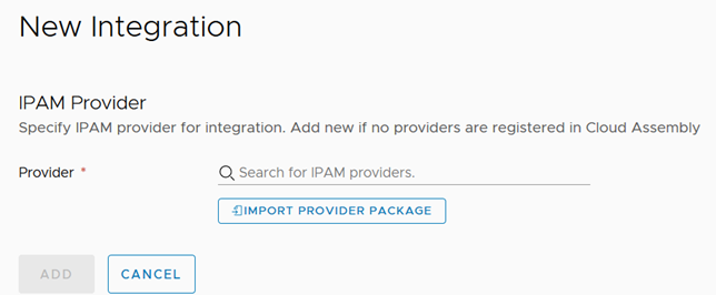 IPAM Provider integration screen.