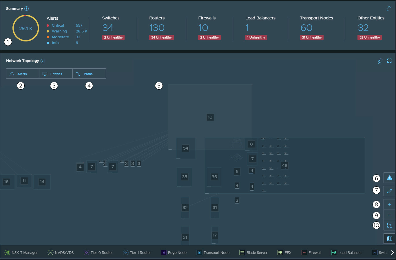 The Network Map user interface contains several elements such as Summary, Alerts, and Paths.