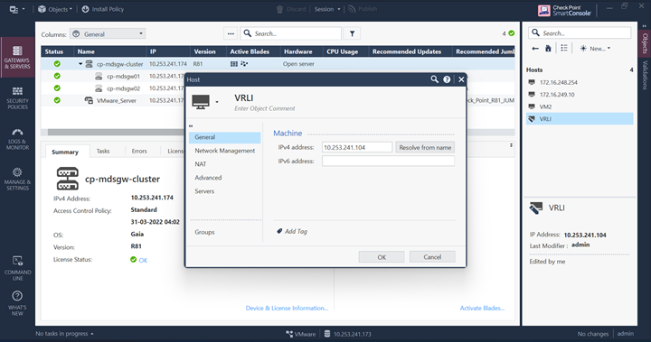 The Check Point Firewall smart console provides options to update the existing syslog server.