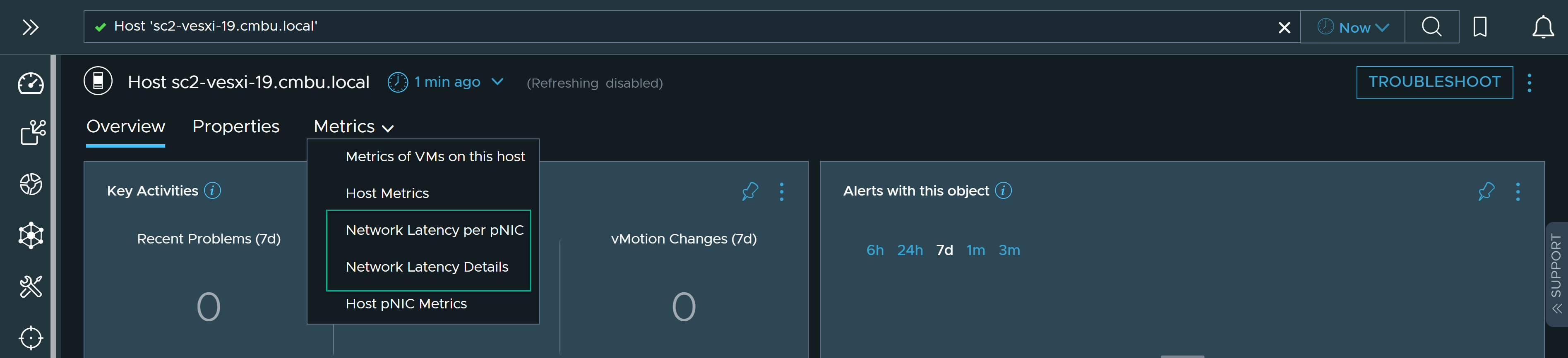 Latency metrics on the host entity page.