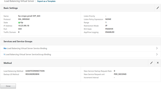 Load balancing virtual server