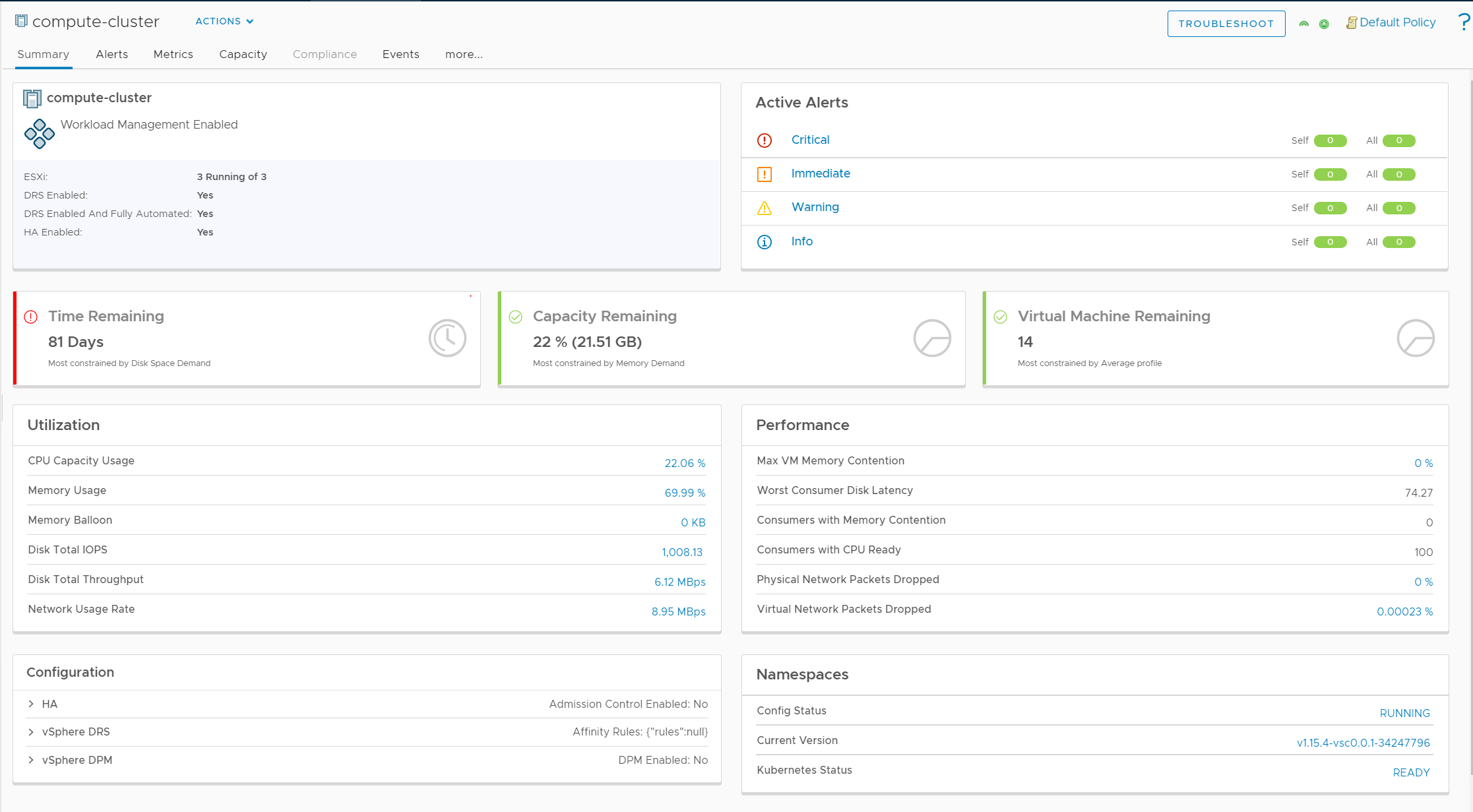A screenshot of the Cluster Summary tab page.