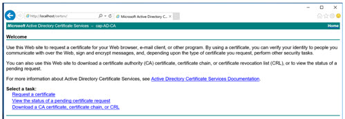 Screen shows the request a certificate option as described in the text.