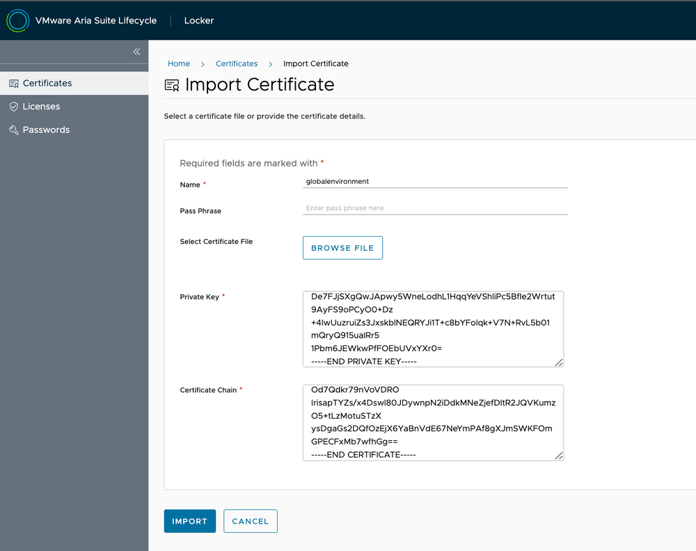 Sample populated Import Certificate form is shown as described in the text.