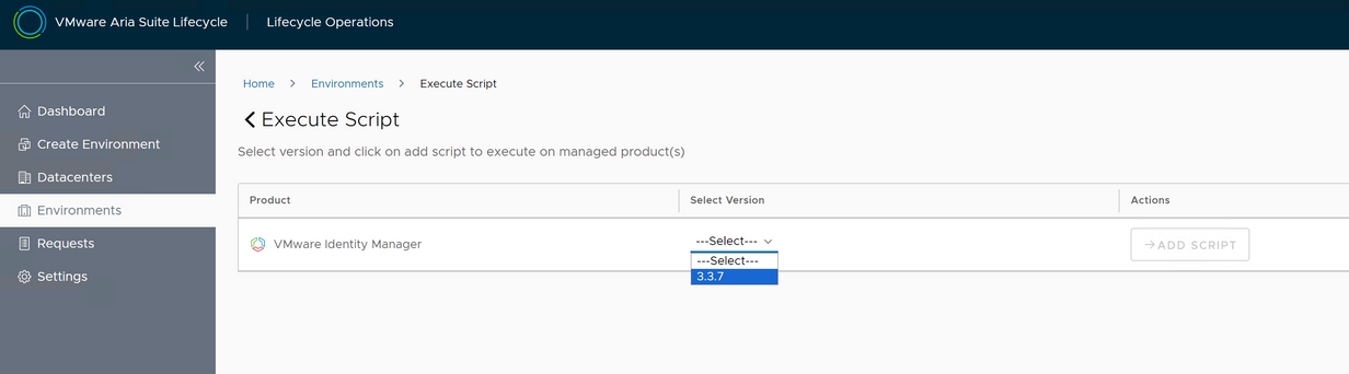 If running a script from product level, select the product version and add the script.