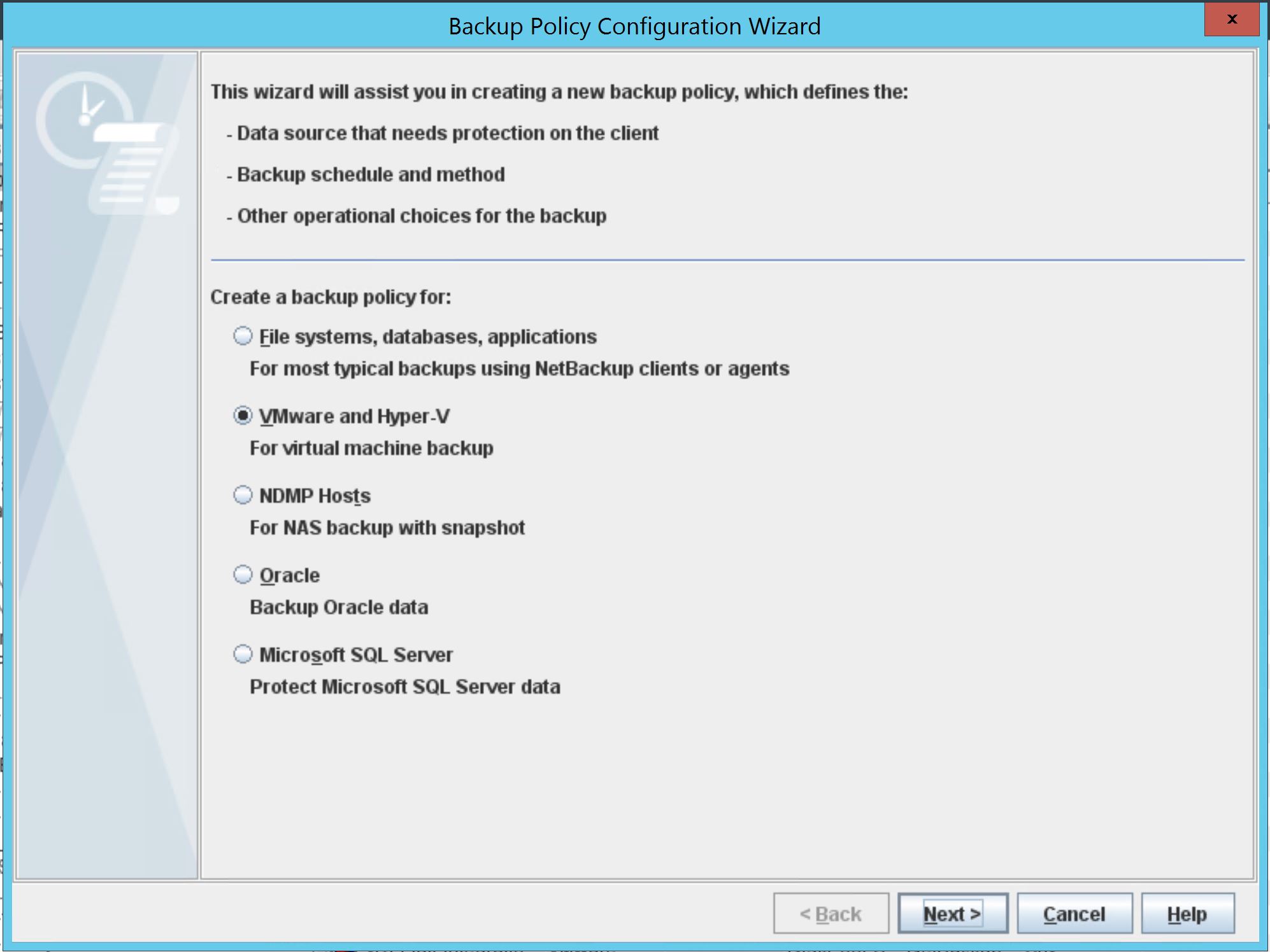 Backup Policy Configuration Wizard