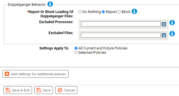 The Doppelganger Behavior settings for the Doppelganger Protection Rapid Config