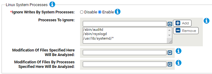 The Linux System Processes settings for the Linux System Performance Rapid Config