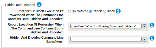 The hidden and encoded settings for the Powershell Protection Rapid Config