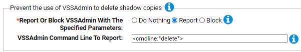 The prevent the use of VSSAdmin to delete shadow copies settings for the Ransomware Protection Rapid Config