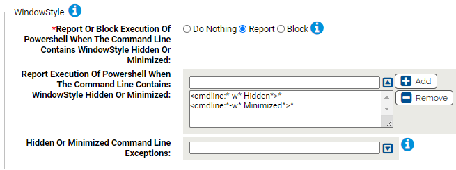 The WindowStyle settings for the Powershell Protection Rapid Config