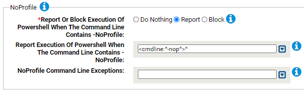 The NoProfile settings for the Powershell Protection Rapid Config