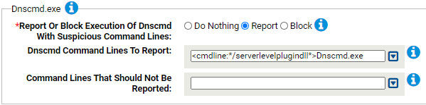 The Dnscmd.exe settings for the Suspicious Command Line Protection A-M Rapid Config