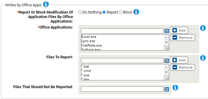 The Writes by Office Apps settings for the Microsoft Office Protection Rapid Config