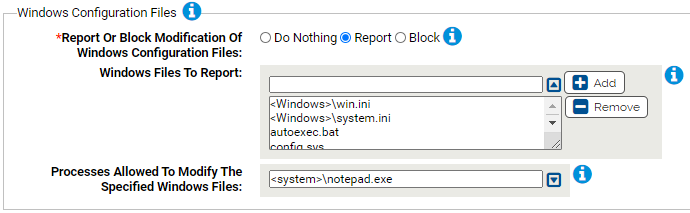 The Windows configuration files settings for the Windows Hardening Rapid Config